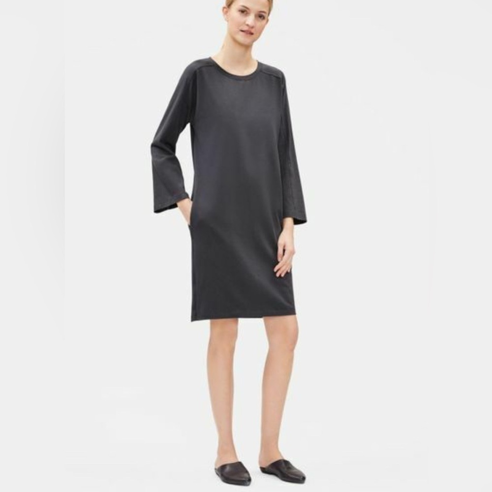Eileen Fisher Graphite Cotton Stretch Jersey Dress Size XS